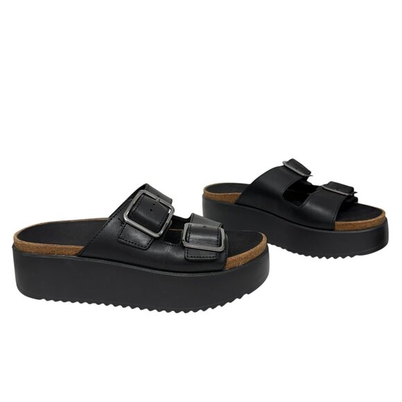 Clarks Botanic Black Leather Strap Sandals Shoes Women's Slide size 8 M - Picture 2 of 11